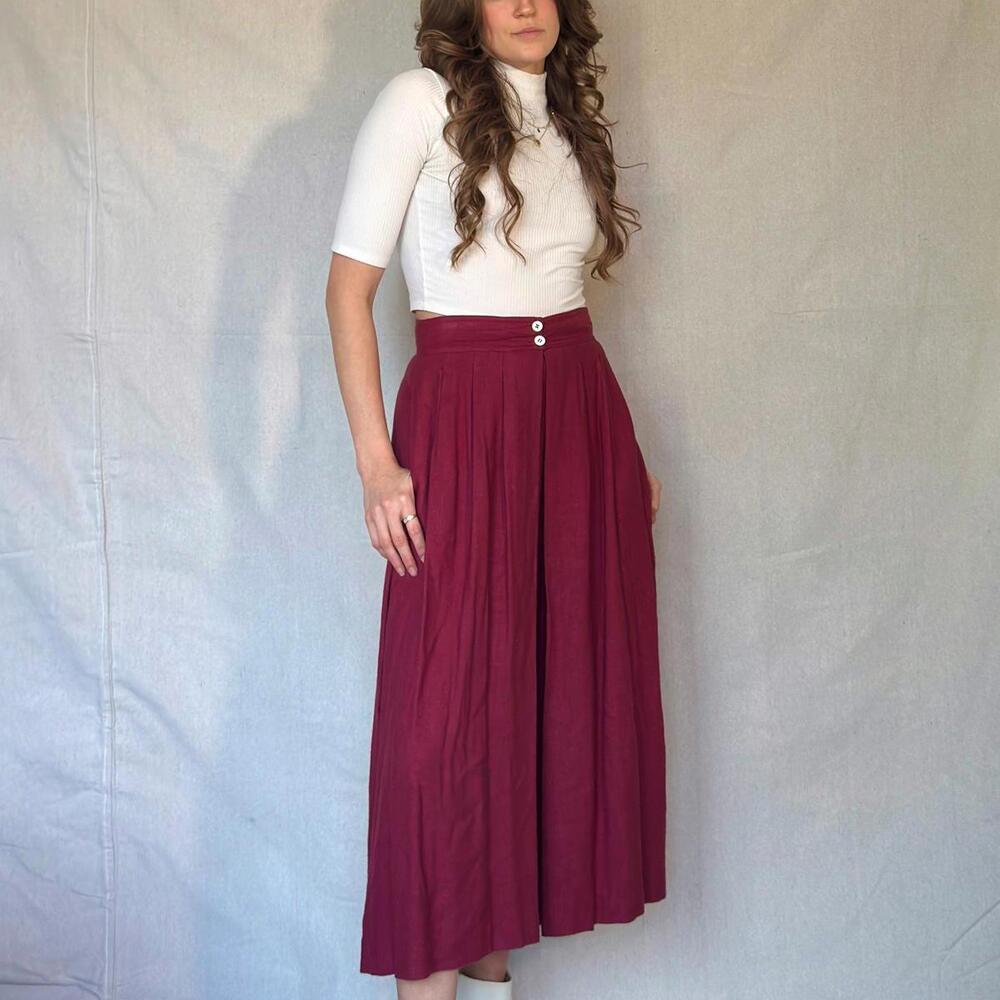 70s Burgundy Pleated Midi Skirt - Picture 11 of 12